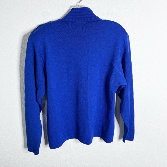 St. John Sweater Women 8 Santana Knit Top Royal Blue Vintage Mock Neck Buttons L - Picture 2 of 7